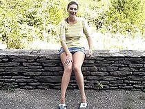 Dawn flashes her pantyhosed legs in public